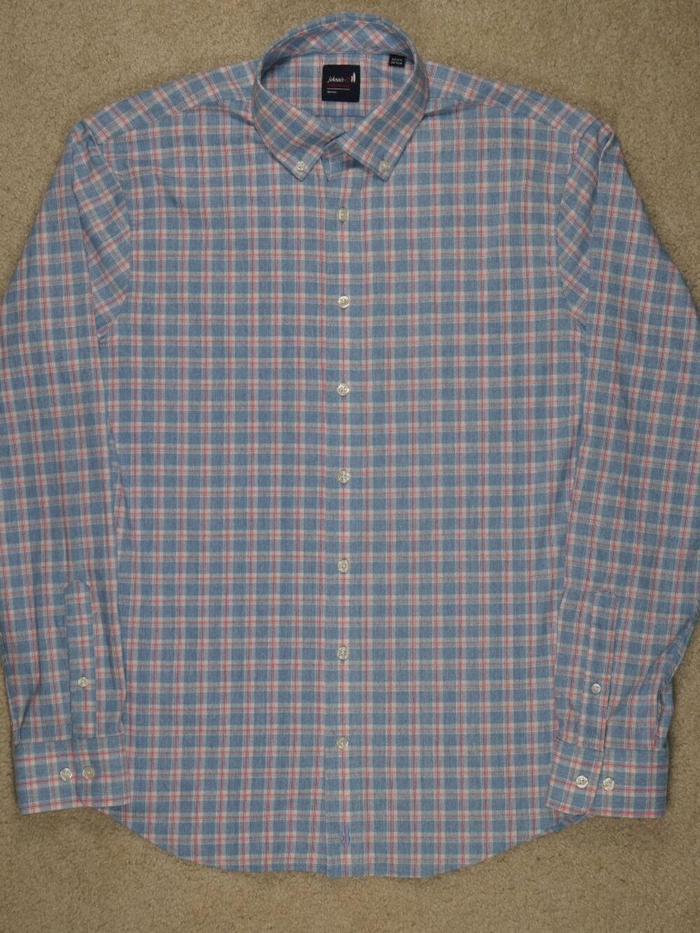 Johnnie-O Dane Plaid Performance Button-Up Long Sleeved Men’s Shirt - Medium